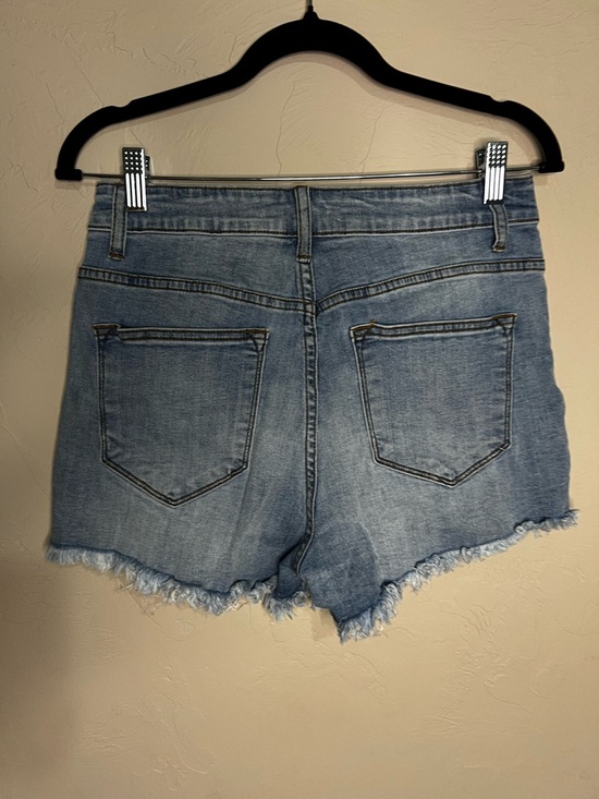 Kancan High Rise Distressed Raw Hem Denim Shorts - Picture 5 of 7